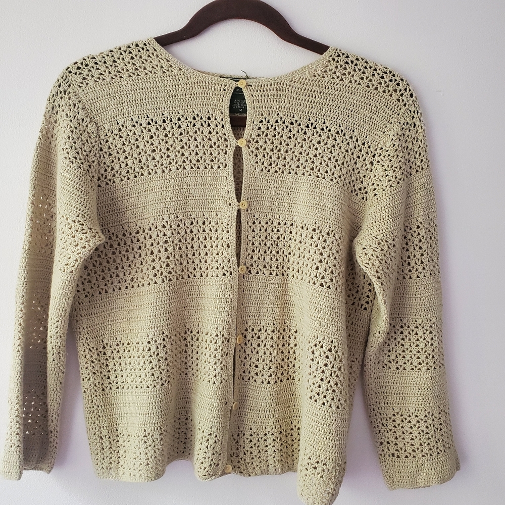 Eddie Bauer Woman's Beige Button Up Open Knit Cardigan Sweater M Casual Neutral